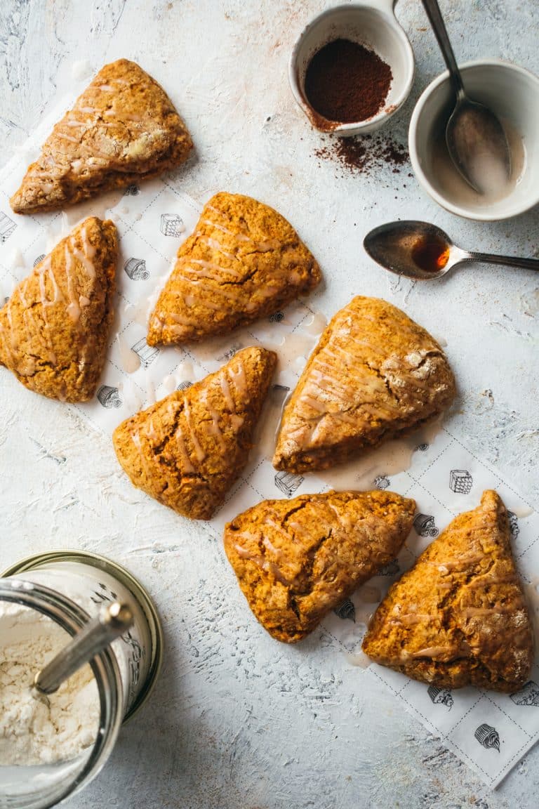 Pumpkin scones with cinnamon glaze drizzle.