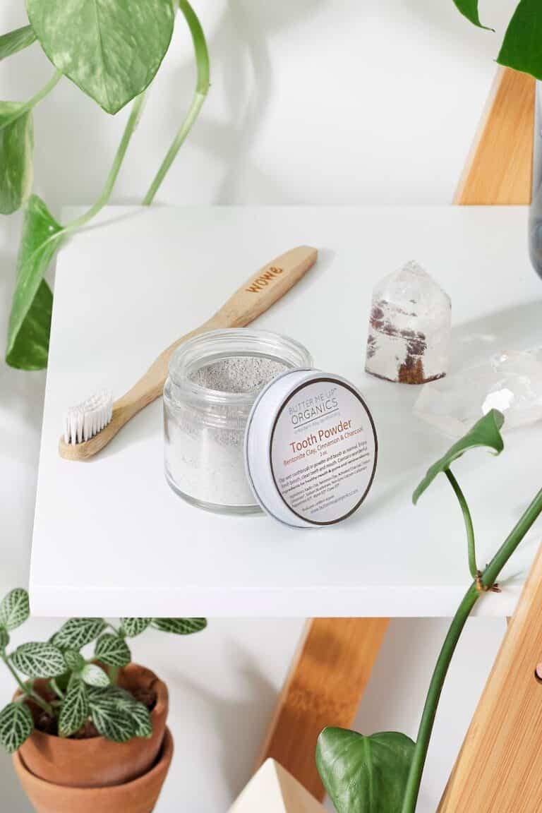 Glass jar with low-waste toothpaste.