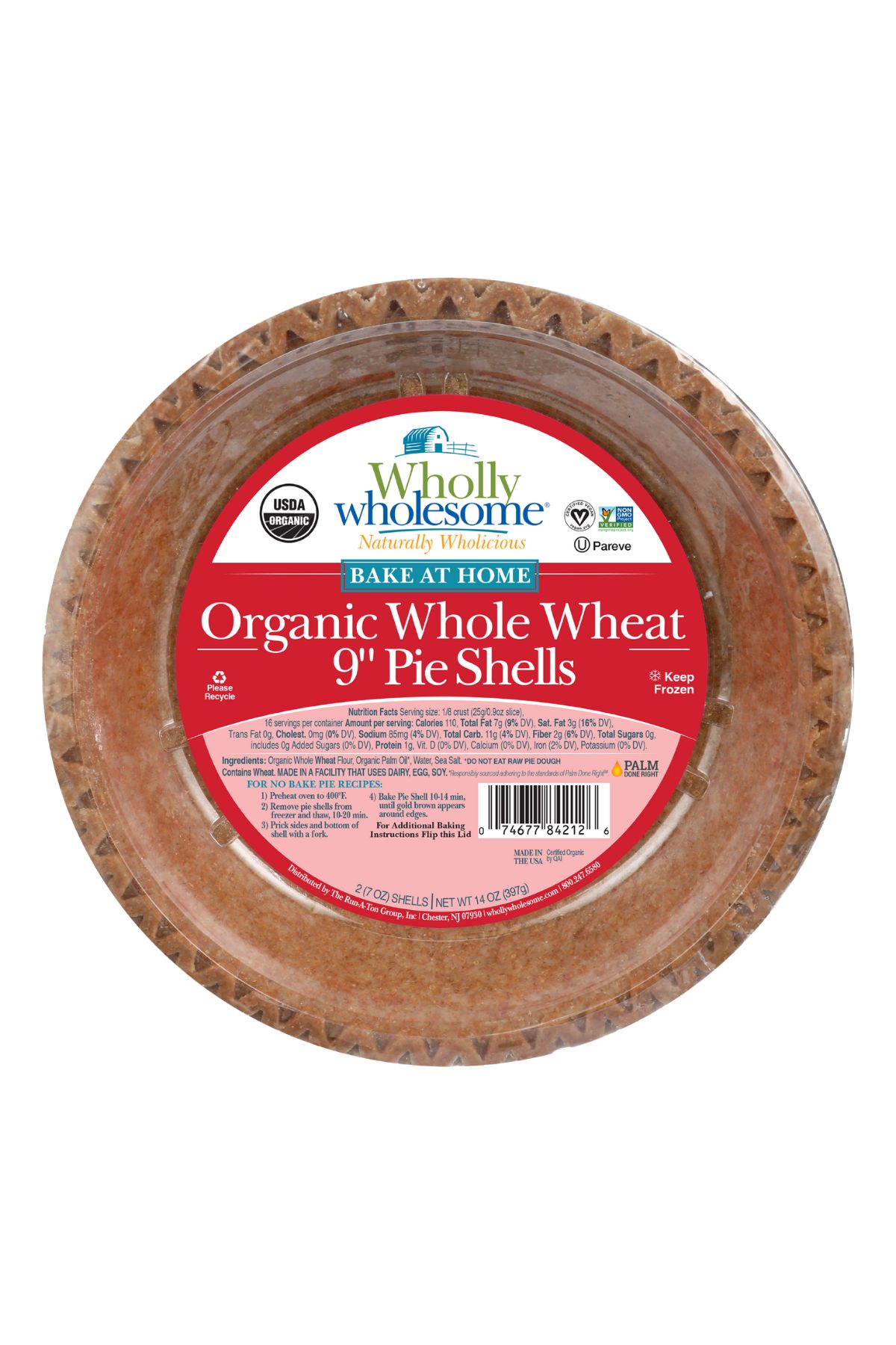 Wholly Wholesome Organic Whole Wheat 9 Inch Shell with a red and white label.