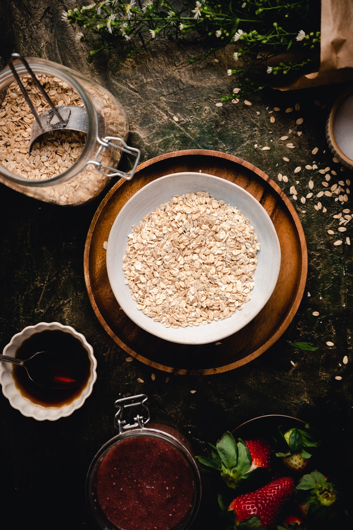 Classic oatmeal for one oats in a bowl.