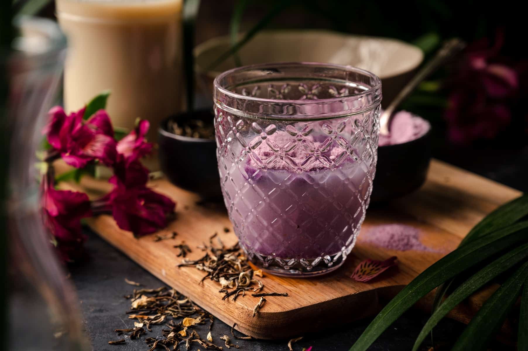 Freeze dried powder added to the steeped jasmine tea.