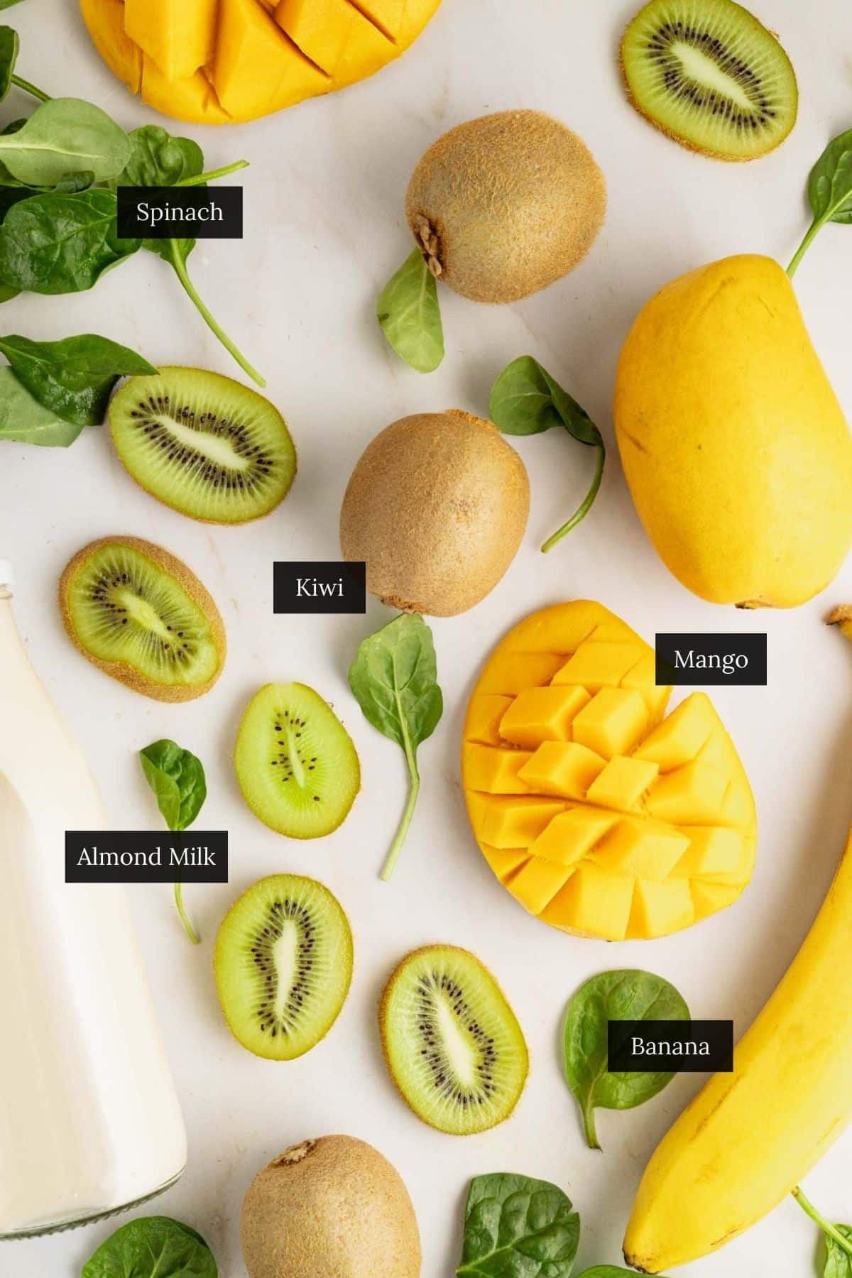 Ingredients for kiwi mango smoothie.