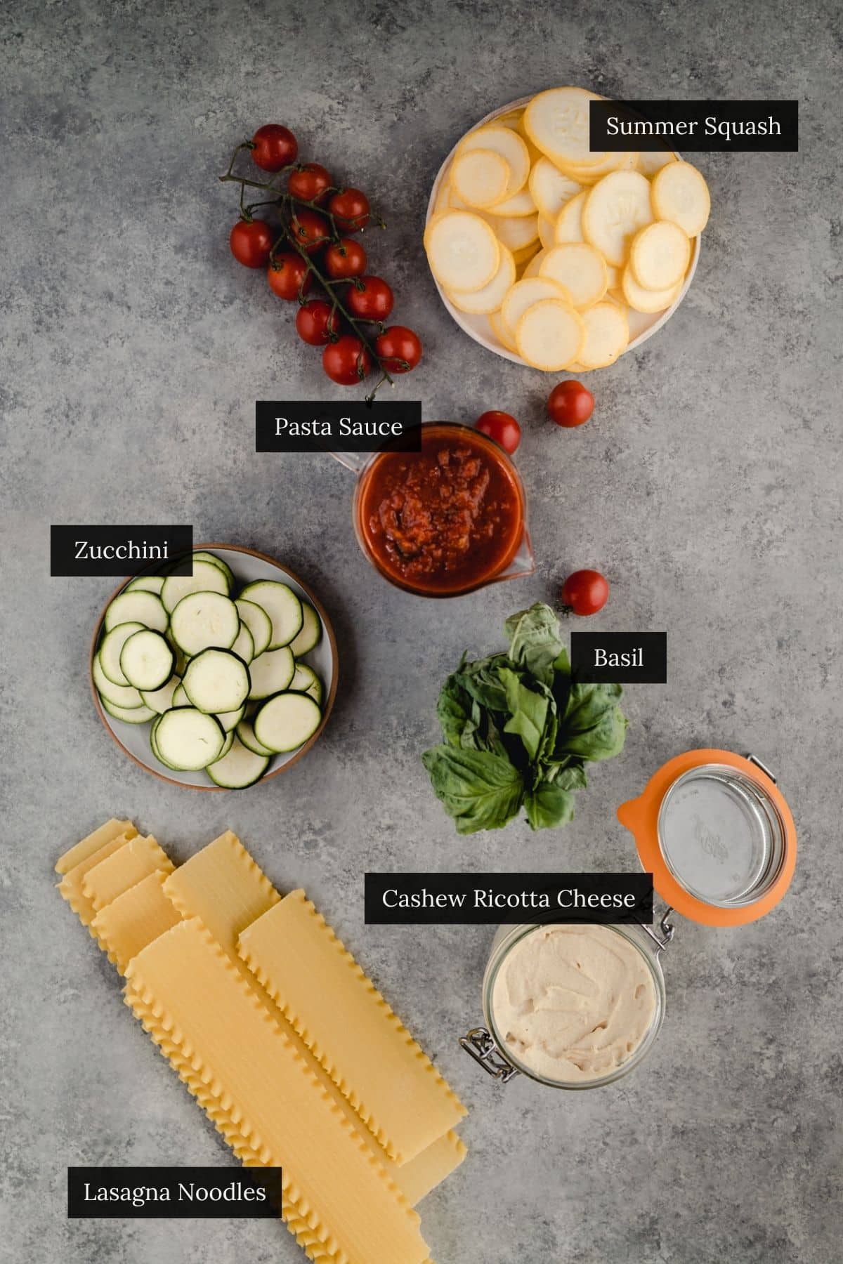 Ingredients for homemade vegan individual sized lasagna.