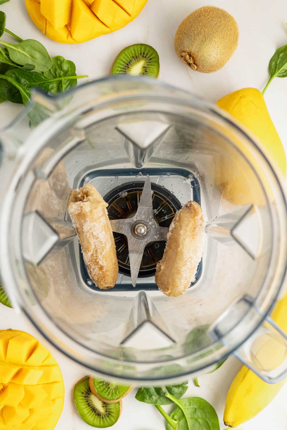 Frozen banana in blender.