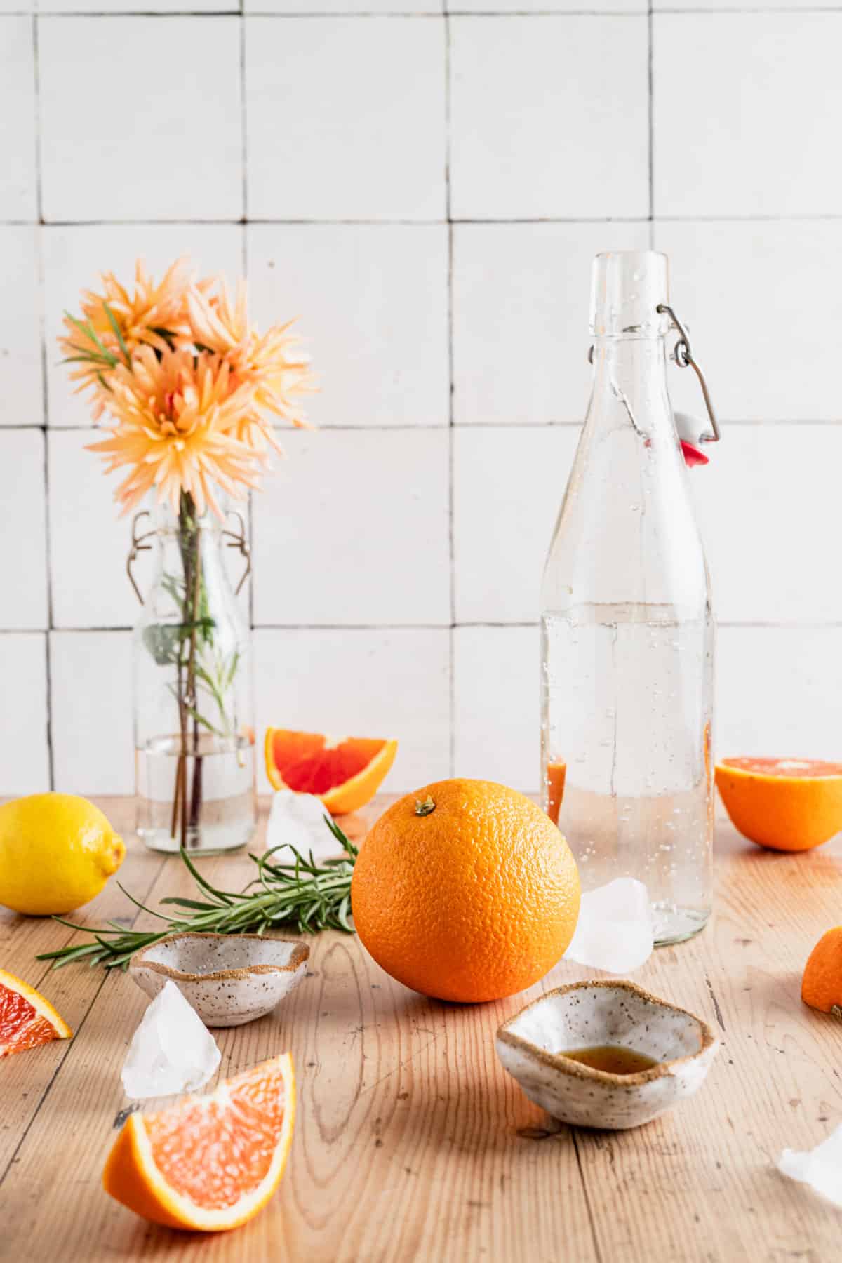 Ingredients for orange spritz mocktail.