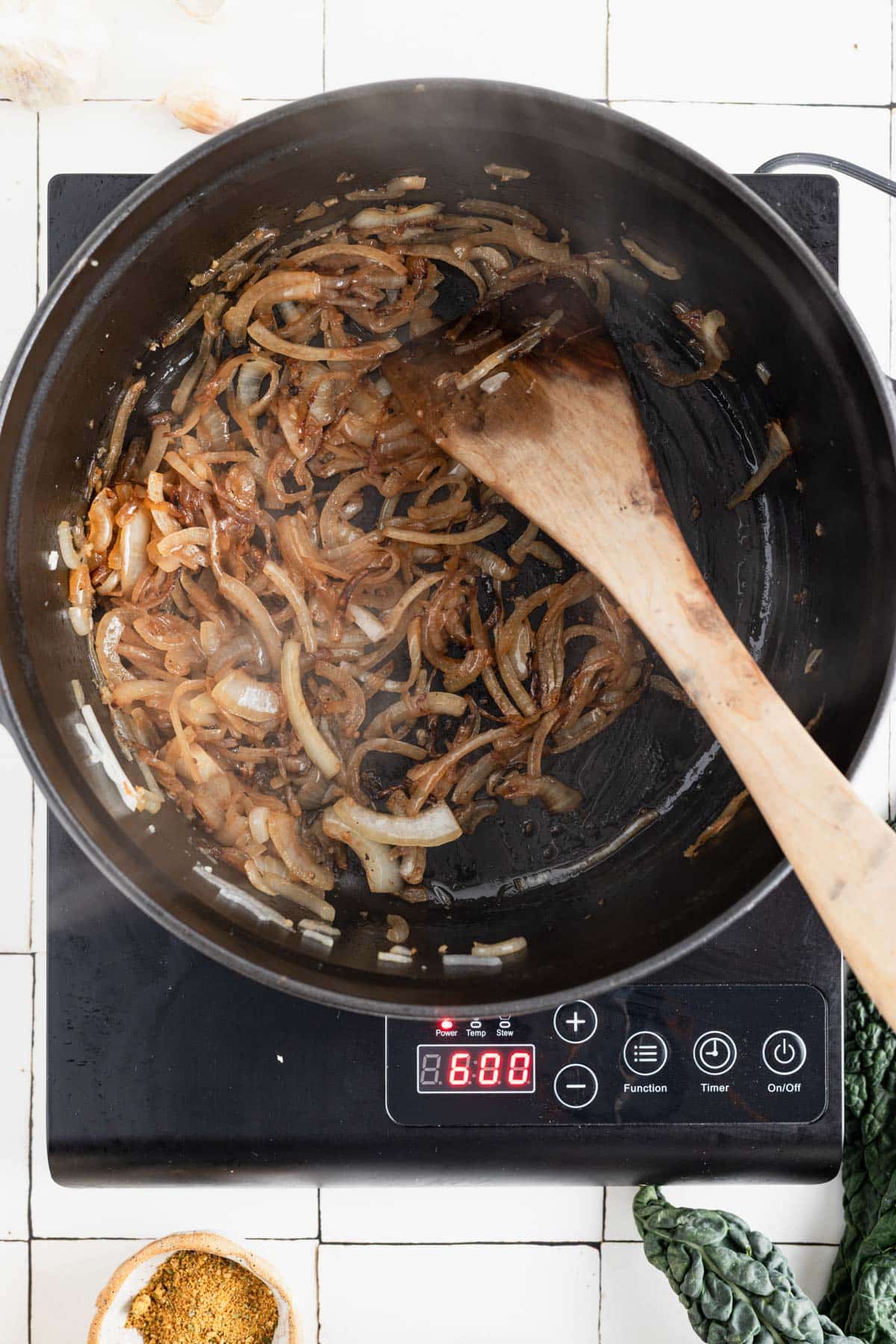 Slowly caramelizing onions over medium-low heat.